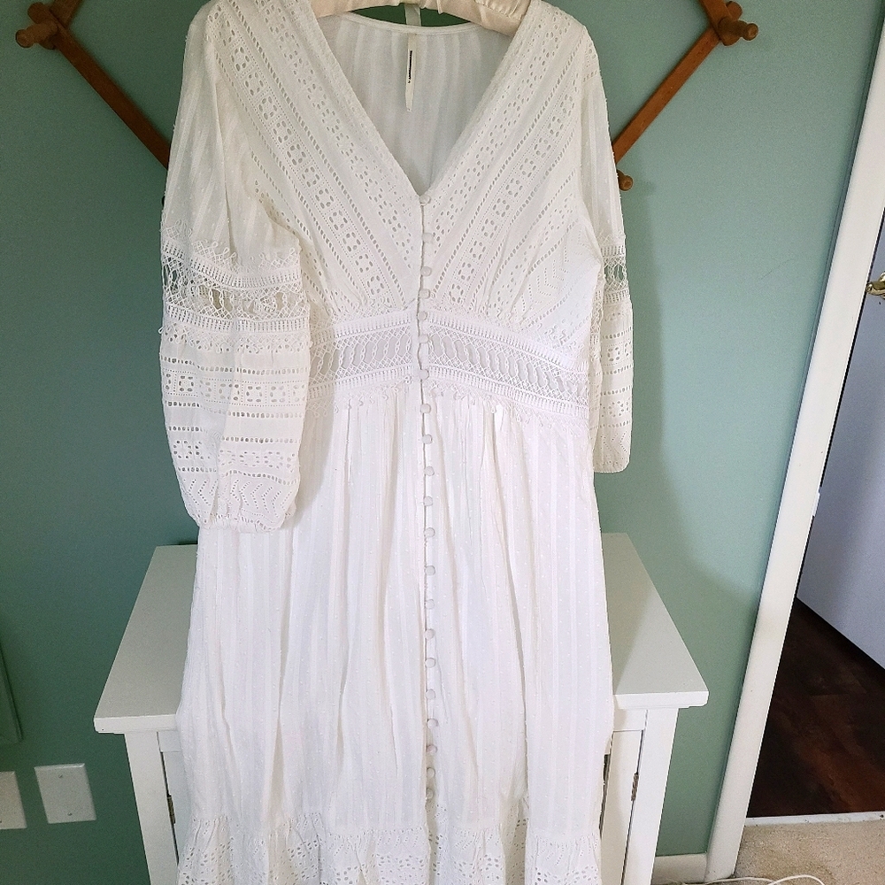 Anthropologie Ebba Eyelet Midi Peasant Dress